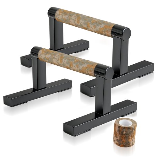 Purife T Shape Floor Stand Wood Push Up Handle Bars for Men, Strength Training Pushup Stands Parallettes Bars with Sturdy Metal Bracket for Calisthenics, Fitness, Gymnastics, Workouts, Calistenia