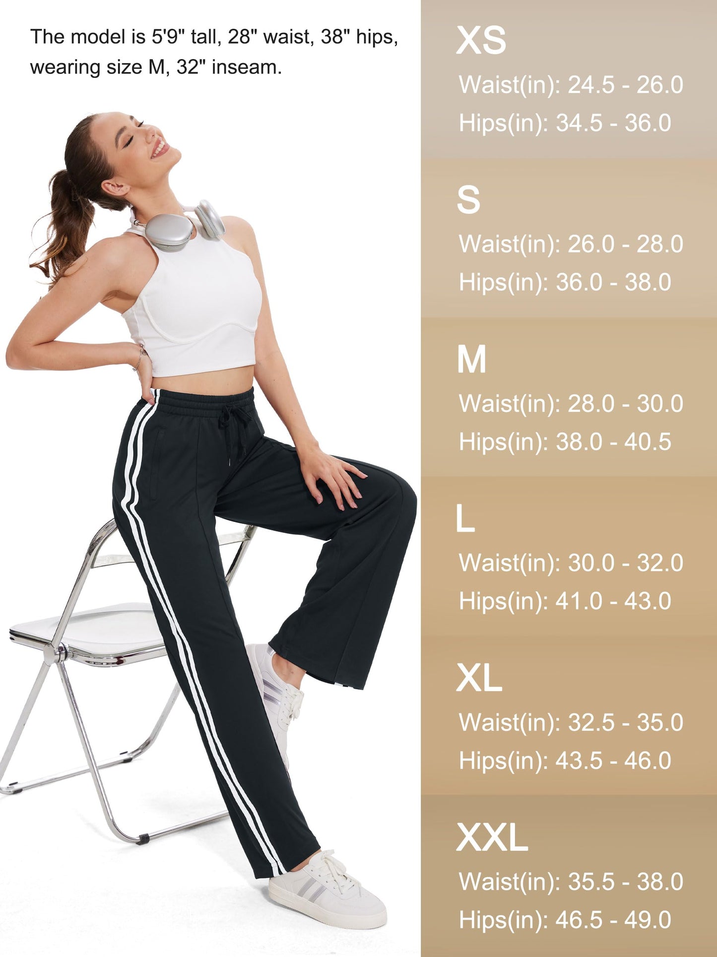 Tapata Women's 34" Inseam Tall Track Pants Loose Straight Leg Jogging Sweatpants Warm-Up Sports Athletic Running, Black, S