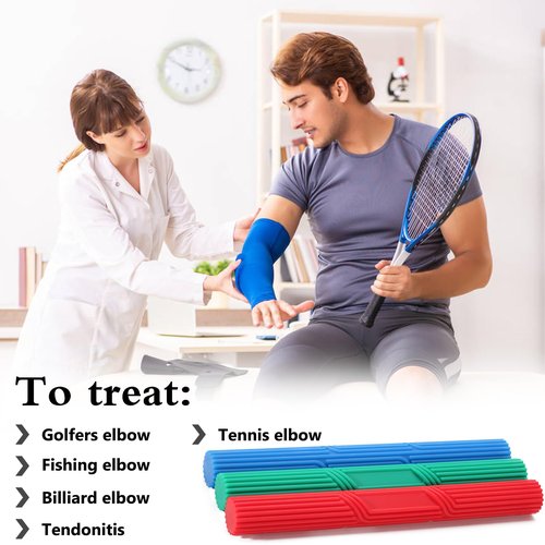 Hshbxd Tennis Elbow Therapy Flexible Bar, Flex Therapy Bar Strengthener, Resistance Bar for Golfers Elbow, Tendonitis, Wrist, Forearms Pain Relief(Dark-red green blue)