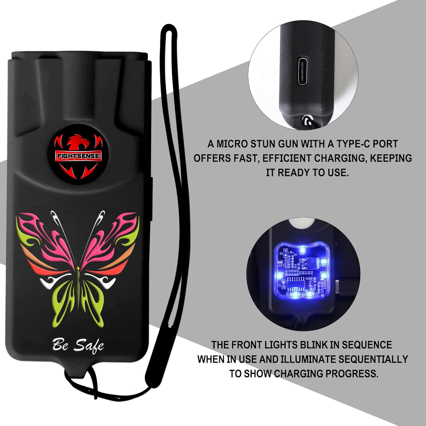 FIGHTSENSE Flashlight Stun Gun for Self Defense – Rechargeable Stun Gun for Women – Compact & Powerful Self Defense Flashlight (Black)