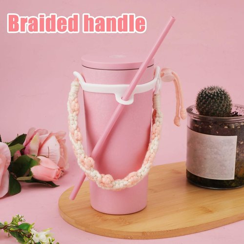 NQEUEPN Water Bottle Handle for Stanley Cup & Water Bottles 8-40oz, Boho Macrame Water Bottle Handle Strap Silicone Water Bottle Strap Coffee Mug Sling Travel Tumbler Accessories
