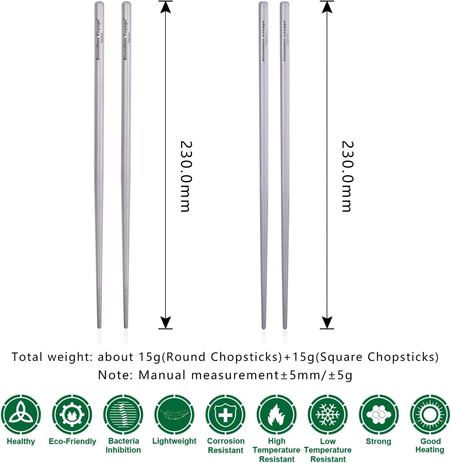 iBasingo Titanium Chopsticks Square Ultralight (15g) Skidproof Chinese Chopsticks for Camping, Travel & Home Use, Reusable Metal Utensil Durable Outdoor Cutlery (1 Pair Ti1001T)