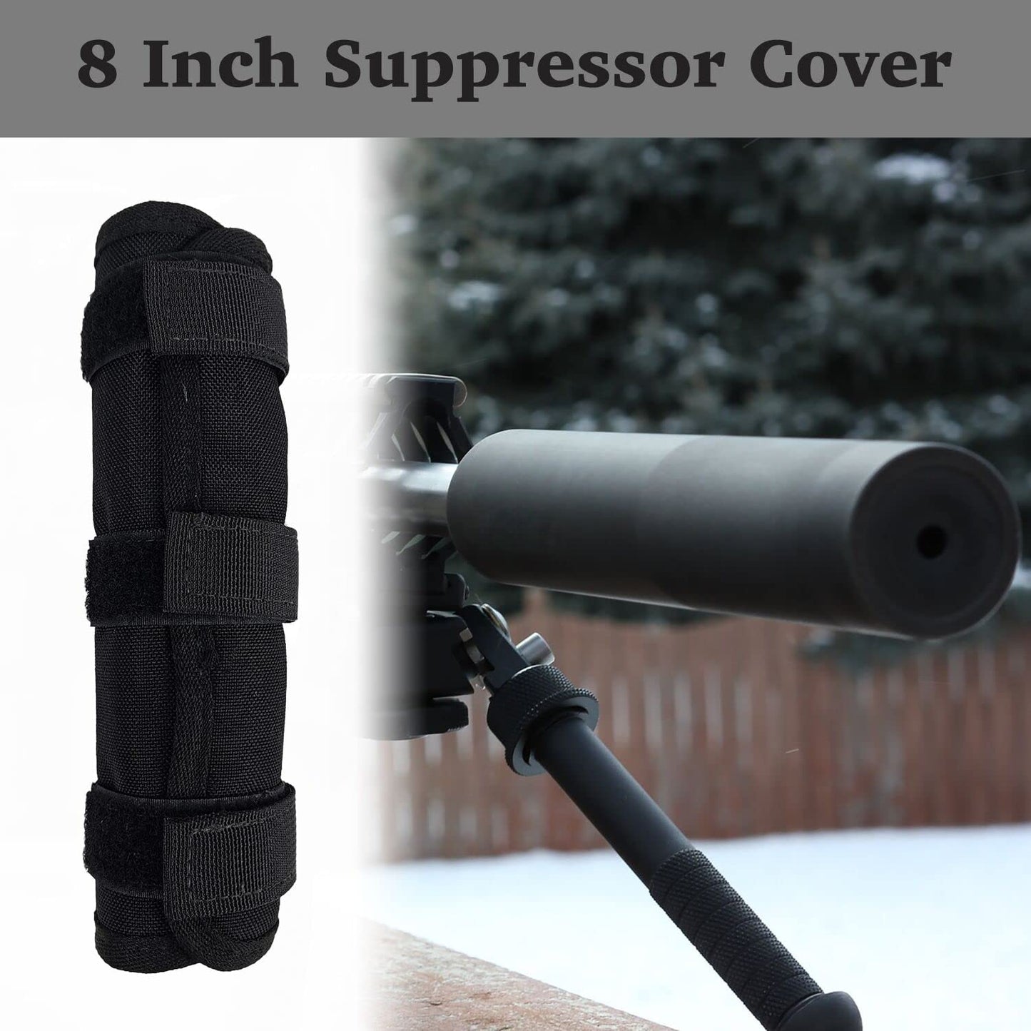 Dasiyoki 8-Inch Suppressor Cover with Burn Proof Inner Sleeve for Silencer Heat-Insulated Gear Suppressor Wrap Hunting & Shooting Essential Accessory Black