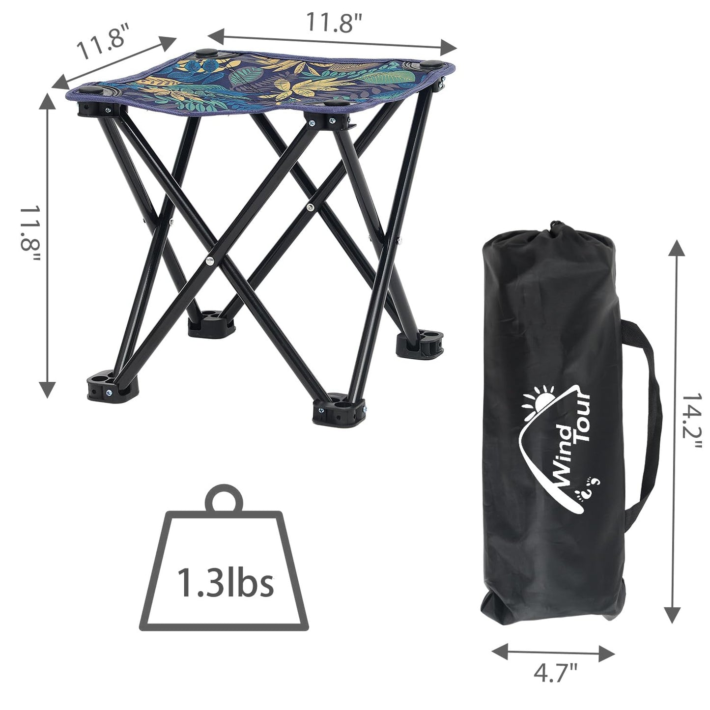 Wind Tour Portable Folding Camping Stool Outdoor Camping Lightweight Samll Chair for Fishing Hiking Gardening and Beach with Carry Bag (Blue)