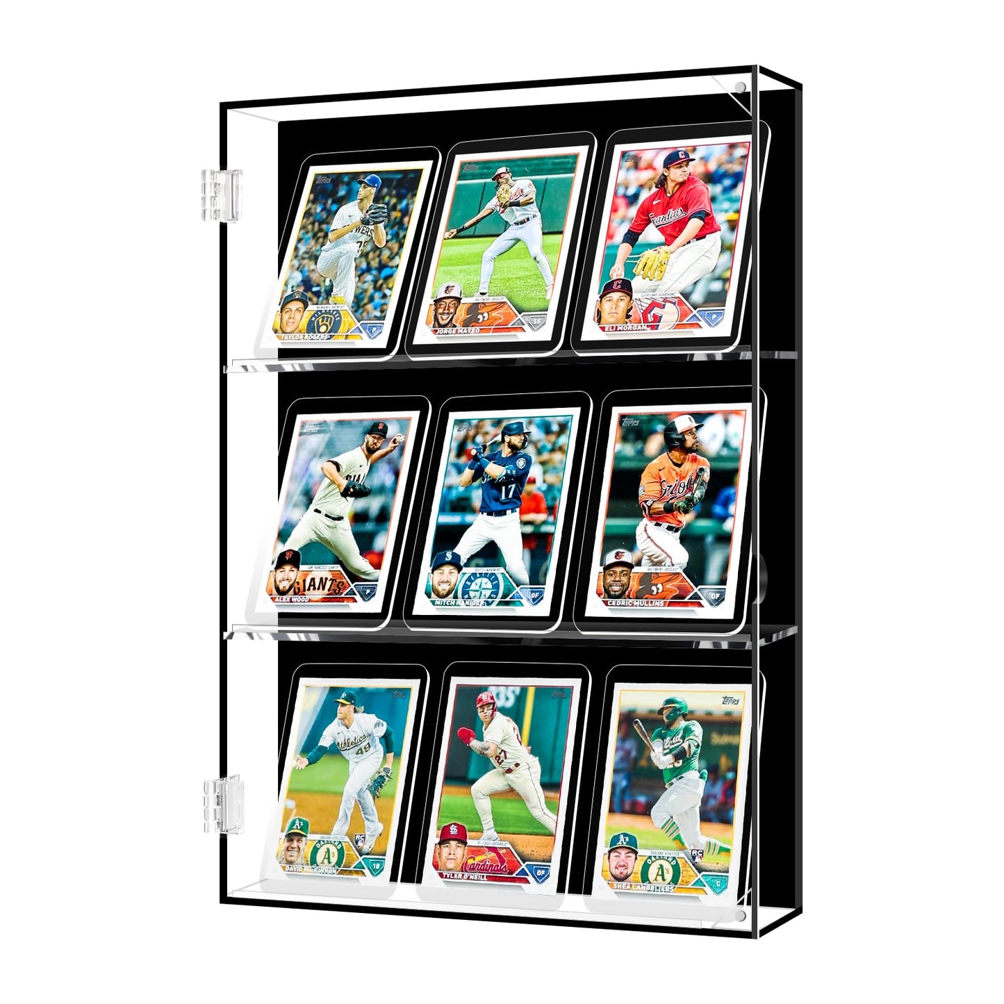 Acrylic Card Display Case ,5 Adjustable Shelves Wall Mount or Tabletop Clear Organizer for Sports Cards, Baseball Championship Rings, Trading Cards, Collectibles, Memorabilia Showcase