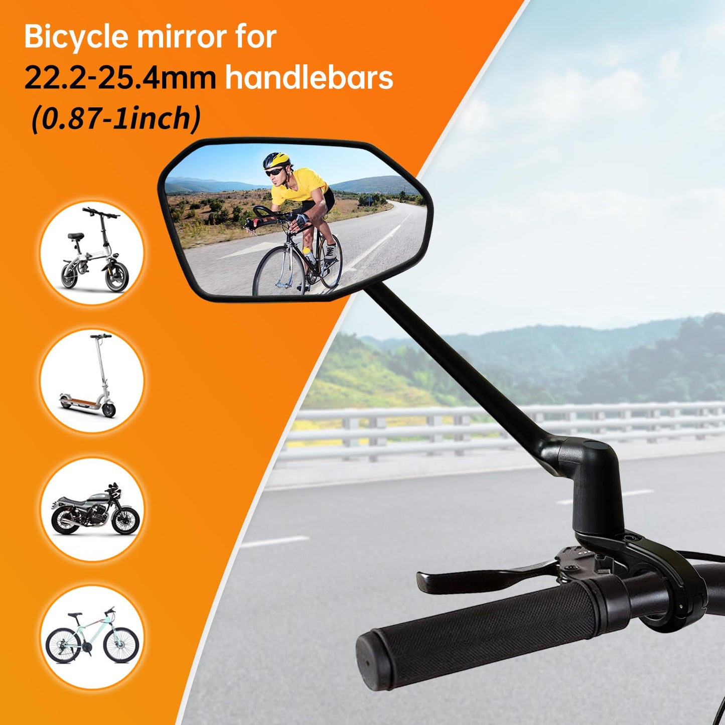 Homieway Bike Mirror, Aluminum Bicycle Mirror Handlebar Mount,Foldable & Adjustable HD Real Glass Cycle Mirror, Bike rear viewmirror for Ebike Scooter MTB (Left Handlebar 0.87-1 inch)
