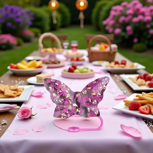 Stanley Cup Butterfly Straw Cover Cap, Bling Bow Straw Covers for Tumbler Cups - Dust-Proof Silicone Tips Lids Protectors (Rose)