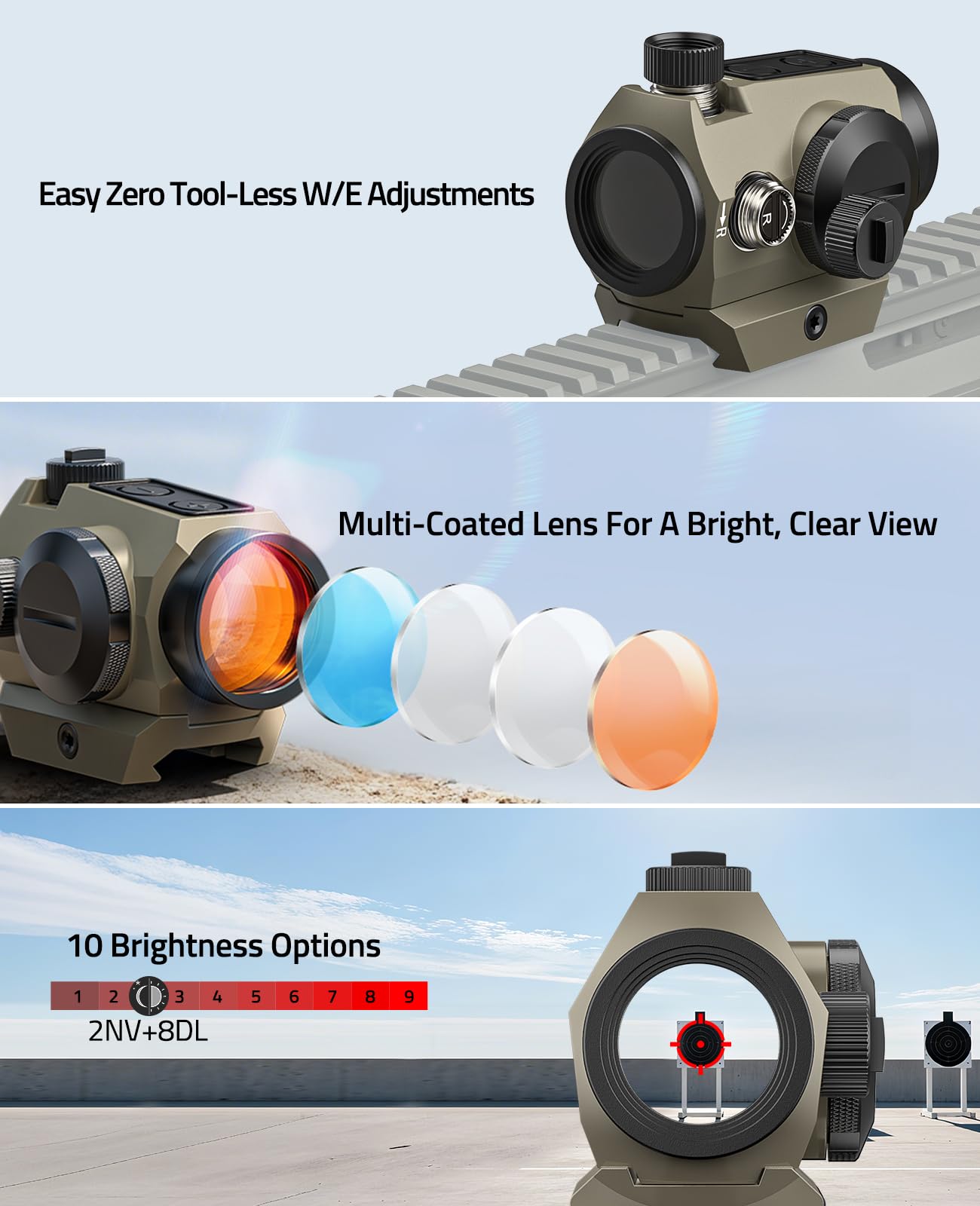 CVLIFE Multiple Reticle 3 MOA Dot & 65 MOA Circle Red Dot Sight, Motion Awake Red Dot, 1x20mm Red Dot Scope Optics with Absolute Co-Witness Riser and Low Mount for Picatinny, Sand