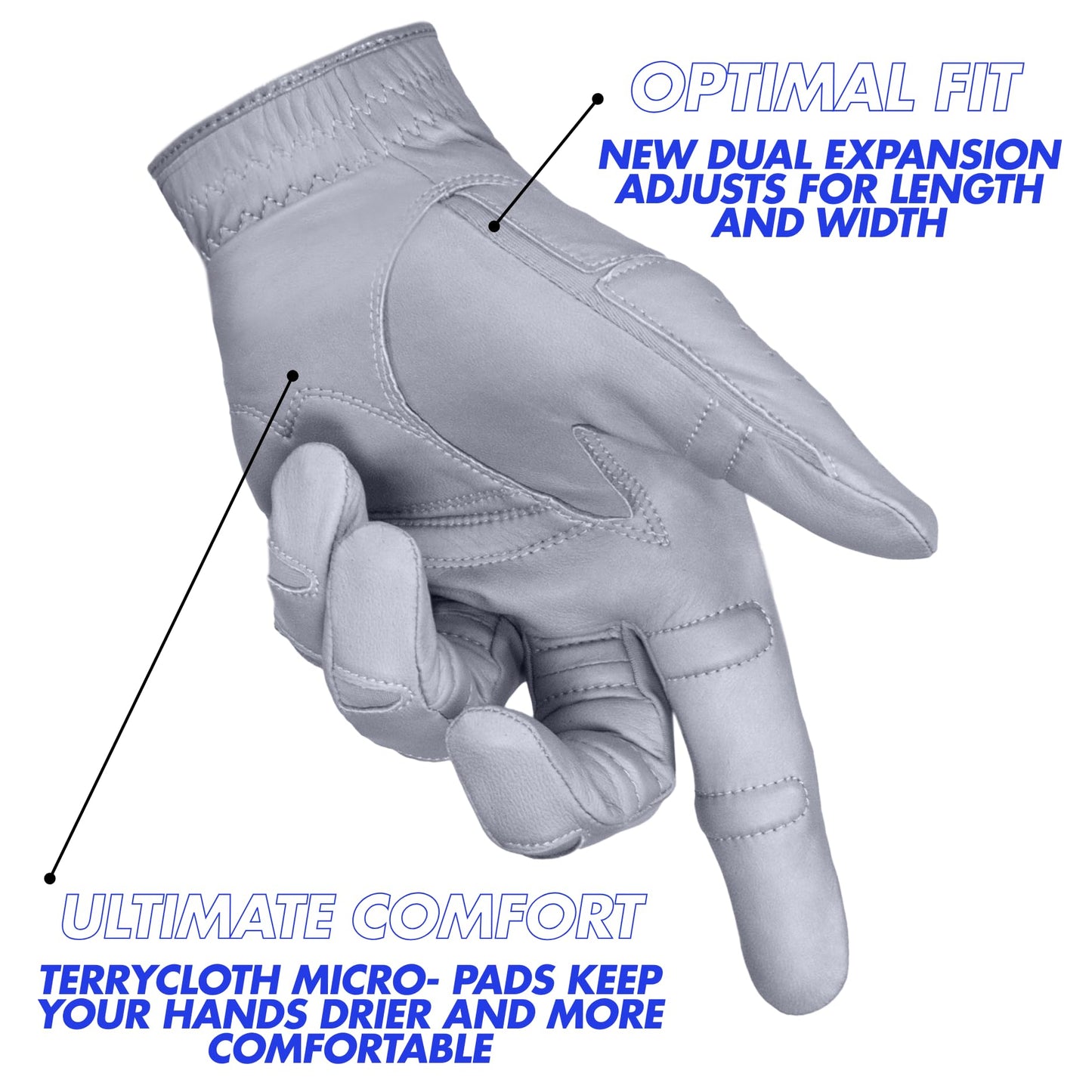 Men's StableGrip with NaturalFit 2.0 Golf Glove with Dual Expansion Thumb for Best Fit - Premium Cabretta Leather… (Gray, XX-Large, Right)