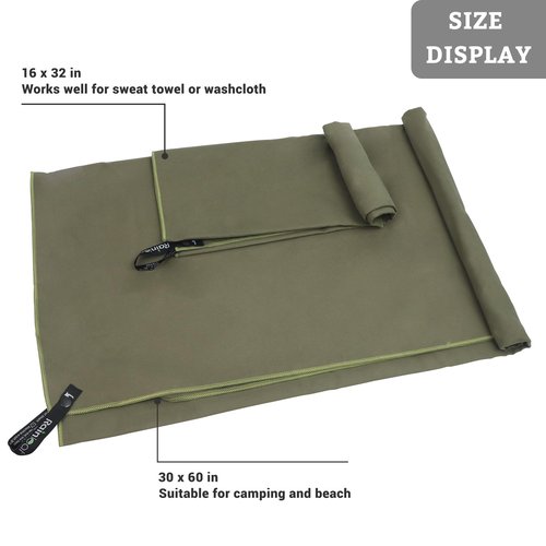 Rainleaf 2 Pack Microfiber Quick Dry Travel Towel, Super Absorbent Ultra Compact Lightweight Camping Towel for Gym, Hiking, Pool, Yoga - Army Green