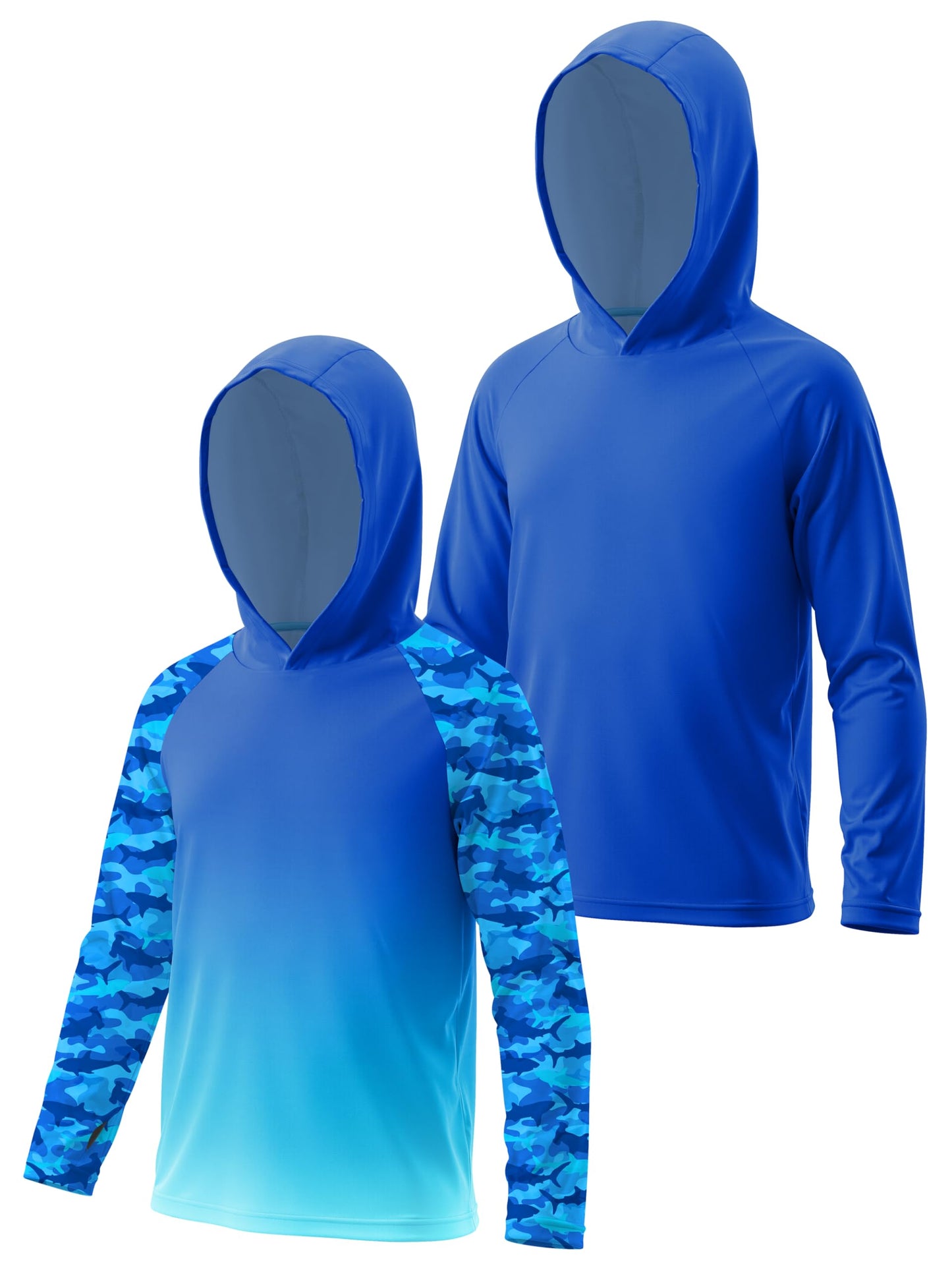 Cooraby 2 Packs Boys Rash Guard Hooded Shirt UPF 50+ Long Sleeve Kids Swim Fishing Shirts with Thumb Hole