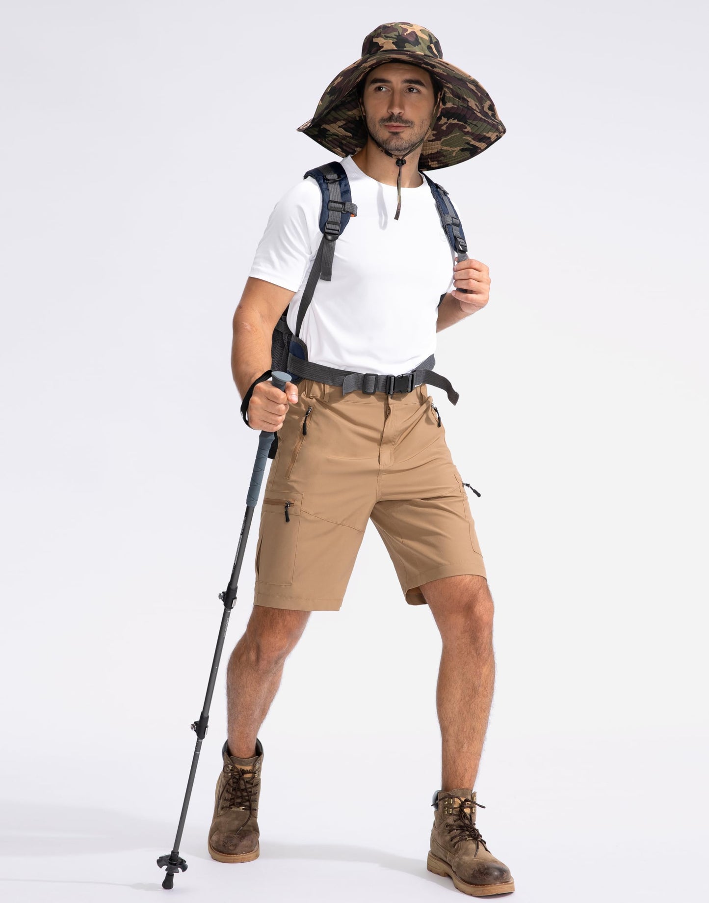 Pudolla Men's Hiking Cargo Shorts 9" Lightweight Outdoor Work Shorts for Men Travel Golf Camping Casual with 5 Zipper Pockets(Dark Khaki X-Large)