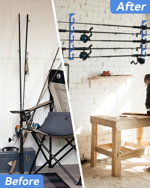 WellMall Fishing Pole Holders - 10 Rod Holder Storage for Wall & Garage, Fits Most Rods