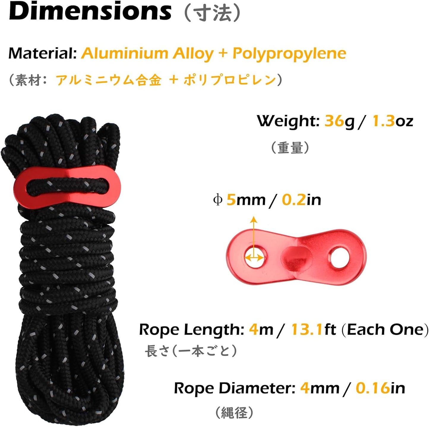 TRIWONDER Reflective Guyline, Tent Cord Nylon Paracord Rope with Guyline Adjuster for Camping Tent, Outdoor Packaging (Black - 4 Pack)