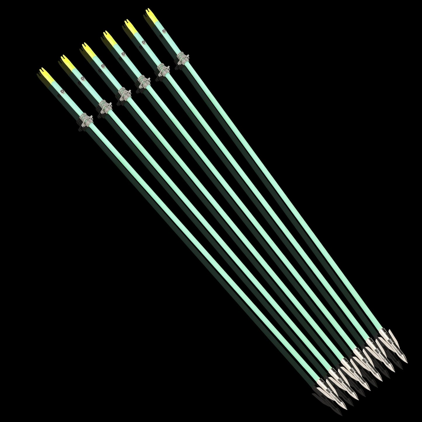 AMEYXGS 3/6pcs Archery Bowfishing Arrows Luminous or White Fiberglass Arrow Shaft with Broadheads and Safty Slides for Compound Bow and Recurve Bow Fishing Huntings (3 pcs, Luminous, Short broadheads)