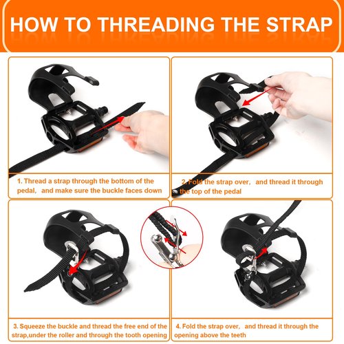 Bucklos Bike Pedals with Toe Cages and Straps - Bicycle Toe Clips Cage Compatible with Road Bike/Peloton/Mountian Bikes/MTB - Toe Clip Pedal for Wide Shoes Indoor Outdoor Cycling