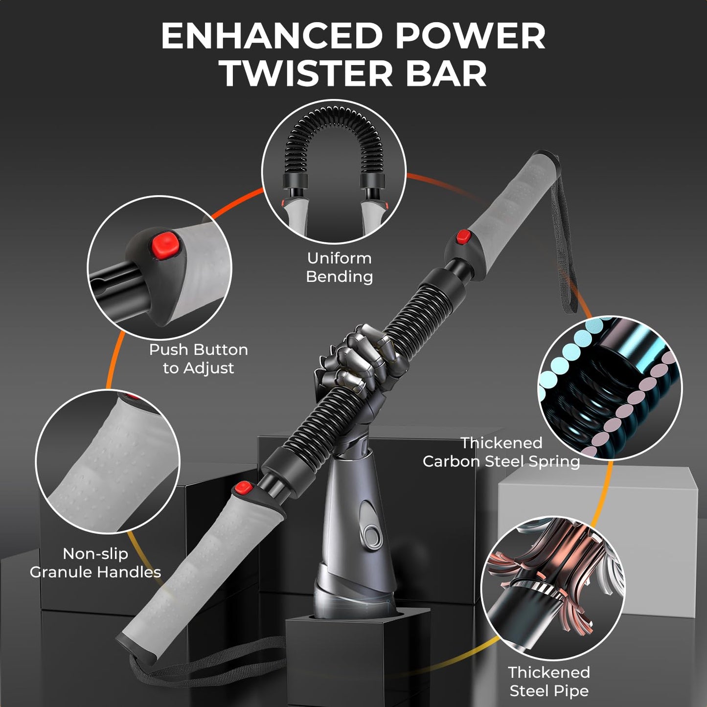 homimanor Adjustable Power Twister Bar - Chest Workout Equipment Arm Exerciser for Shoulder, Forearms, Biceps and Back, Home Gym Upper Body Workout Equipment for Men (44-88 lbs)