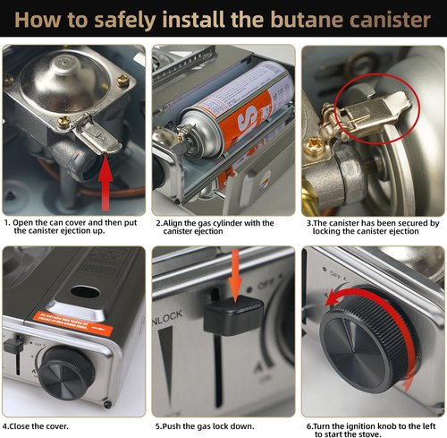 10,000 BTU Dual Fuel Portable Camping Stove - Stainless Steel with Windblocker & Carry Case