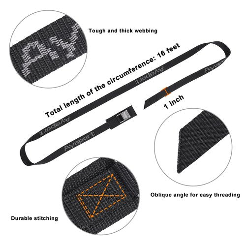 Ayaport Stainless Steel Cam Buckle Tie Down Straps Lashing Straps 2200lbs Break Strength Heavy Duty Car Roof Rack Strap for Kayak, SUP, Surfboard, Cargo, Motorcycle, Truck, Boat, Dirt Bike(1" x 16')