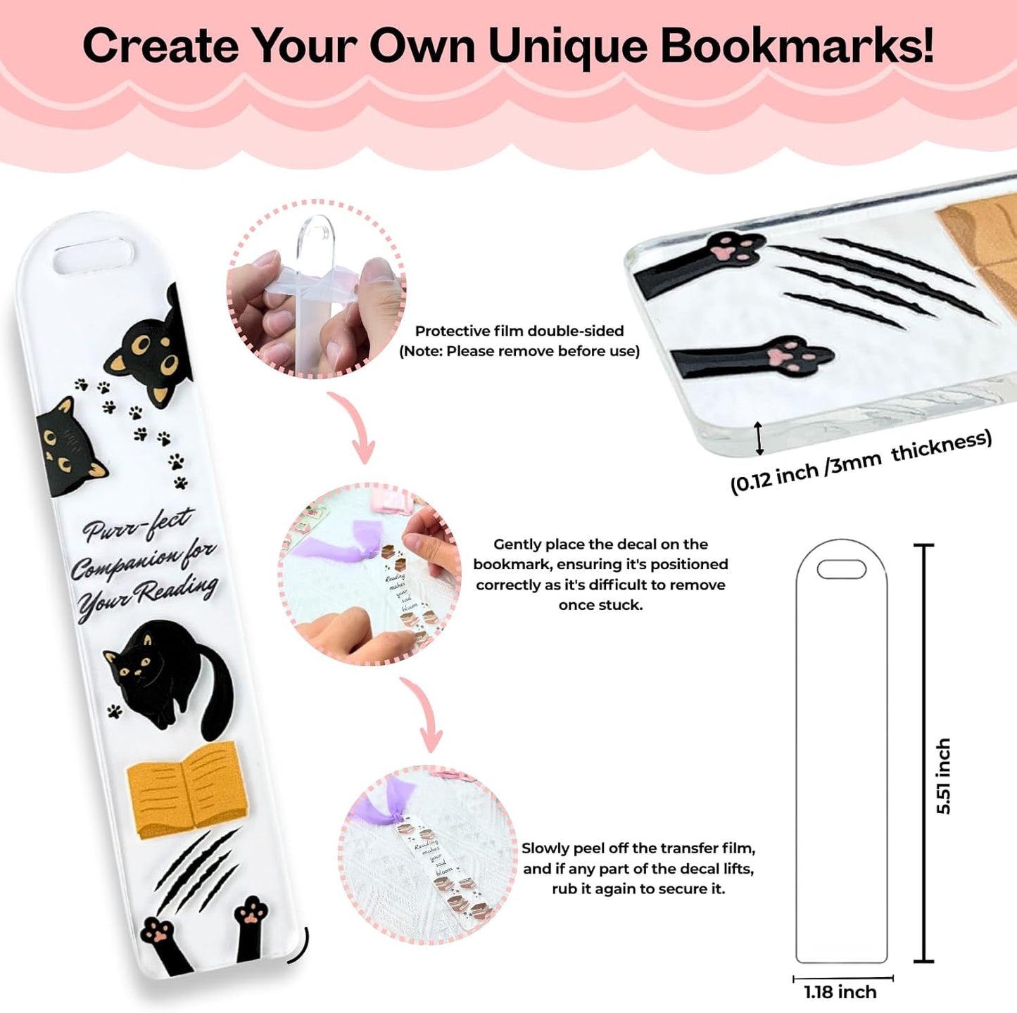 32 PCS Acrylic Bookmark Blanks(1mm Thick),Clear Acrylic Bookmarks with 32 Pcs UV DTF Sticker,32 Pcs Tassel, Suitable for DIY Your Crafts Gifts