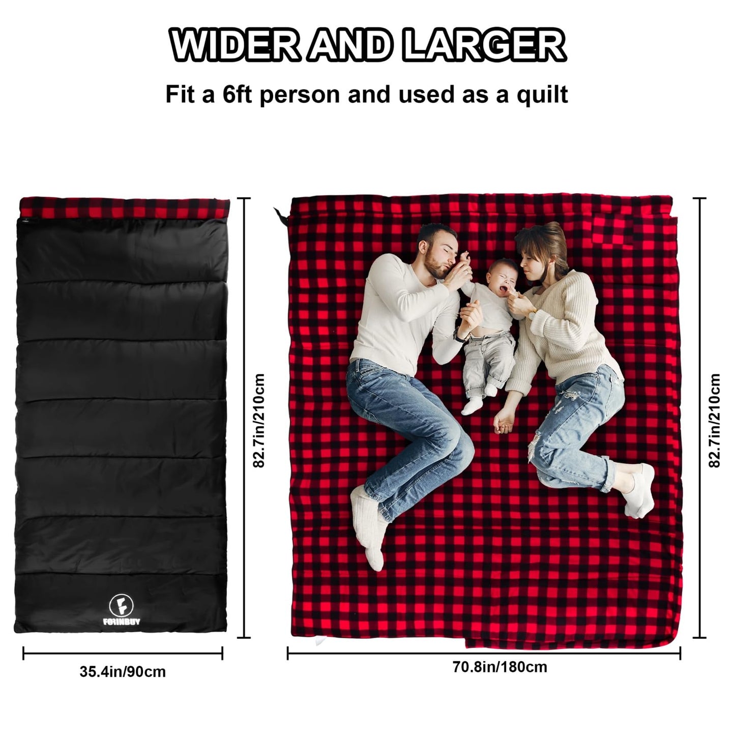 FORINBUY Flannel Sleeping Bag Cold Weather for Adults XL Camping Cotton Sleeping Bag 4 Season Big and Tall, Waterproof with Compression Sack