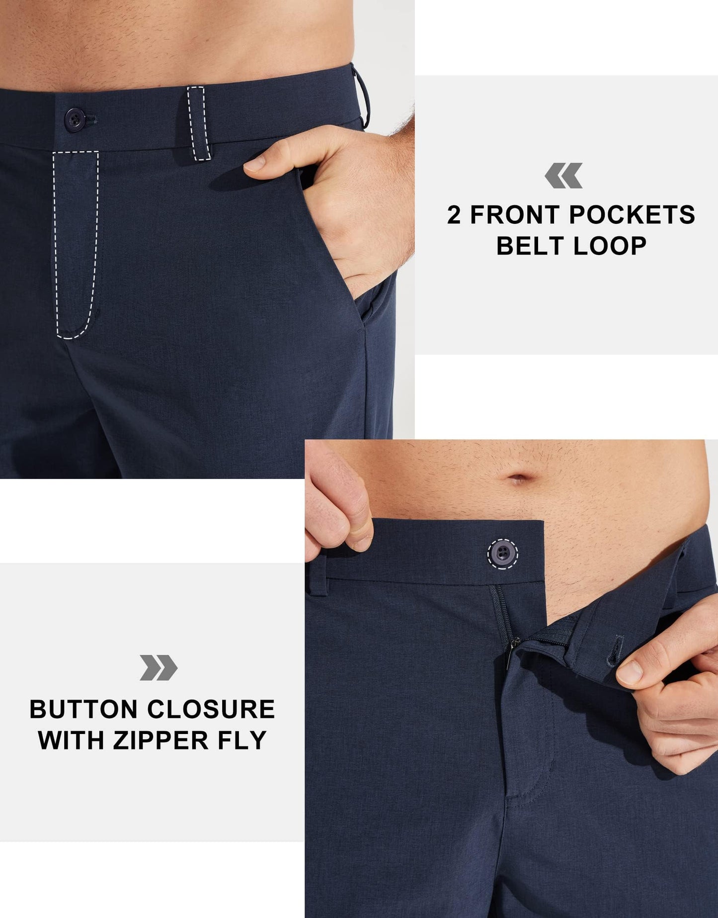Libin Mens Golf Pants Stretch Work Dress Pants 30" Quick Dry Lightweight Business Casual Pant for Men Comfy Water Resistant, Navy Blue, 28W x 30L