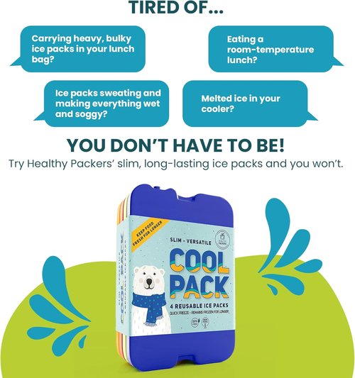 Ice Packs for Lunch Bags - Original Cool Pack | Slim & Long-Lasting Reusable Ice Pack for Lunch Box, Lunch Bag and Cooler | Freezer Packs for Coolers (Set of 8)