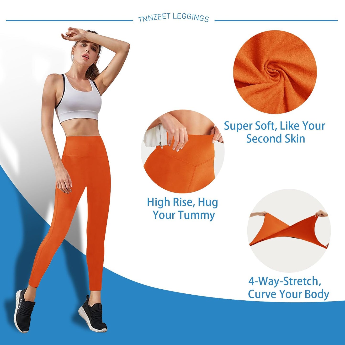 TNNZEET Orange Leggings for Women - High Waisted No See Through Tummy Novelty Workout Yoga Pants with Pockets Reg & Plus