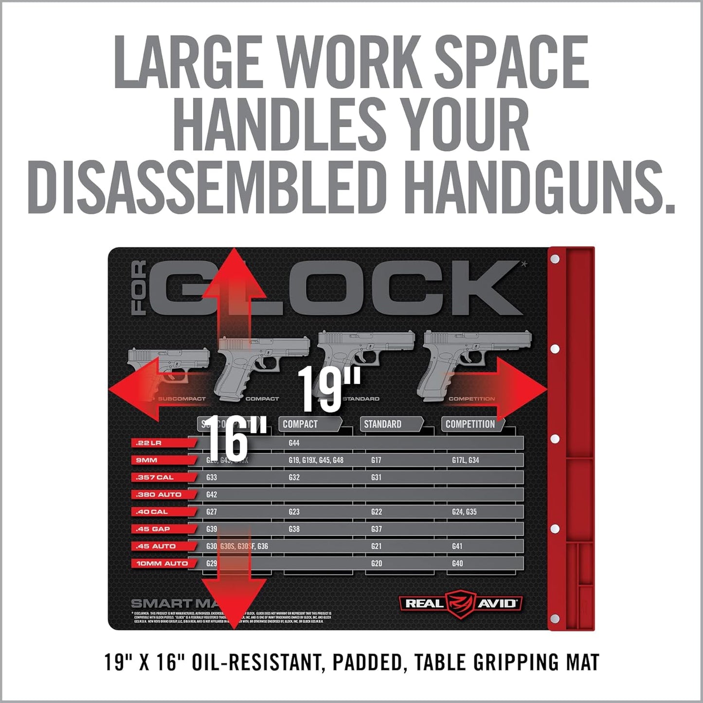 Real Avid Gun Cleaning Mat 19" x 16" with Magnetic Parts Tray | 1911, Glock, Smith & Wesson M&P or Sig Sauer P365 & P365XL (Choose Style Below)