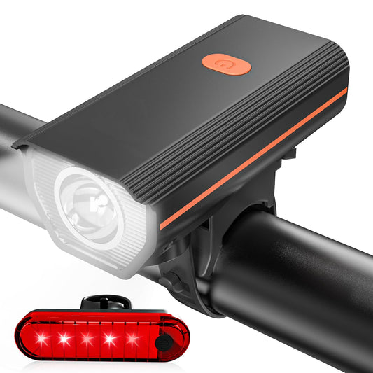 KUNHAK® Rechargeable Bike Lights, Ultra Bright Bike Lights for Night Riding, Road Mountain Bike Accessories for Kids Adults - Headlight with Tail Light