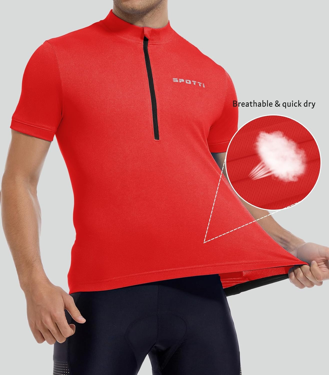 Spotti Men's Cycling Bike Jersey Short Sleeve with 3 Rear Pockets- Moisture Wicking, Breathable, Quick Dry Biking Shirt