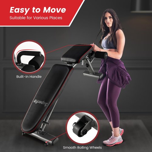 Goplus Adjustable Weight Bench, 660 LBS Heavy Duty Commercial Grade Fitness Bench w/ 2 Transport Wheels, Home Gym Full Body Workout Bench for Strength Training, Bench Press & Sit-up, Black