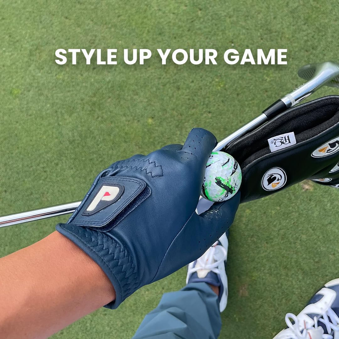 Men's Golf Glove - Genuine High Performance Cabretta Leather - Individual Red Blue and White - Putting Ball Marker Included - Glove for Right Handed and Left Handed Golfer (Single Pack)