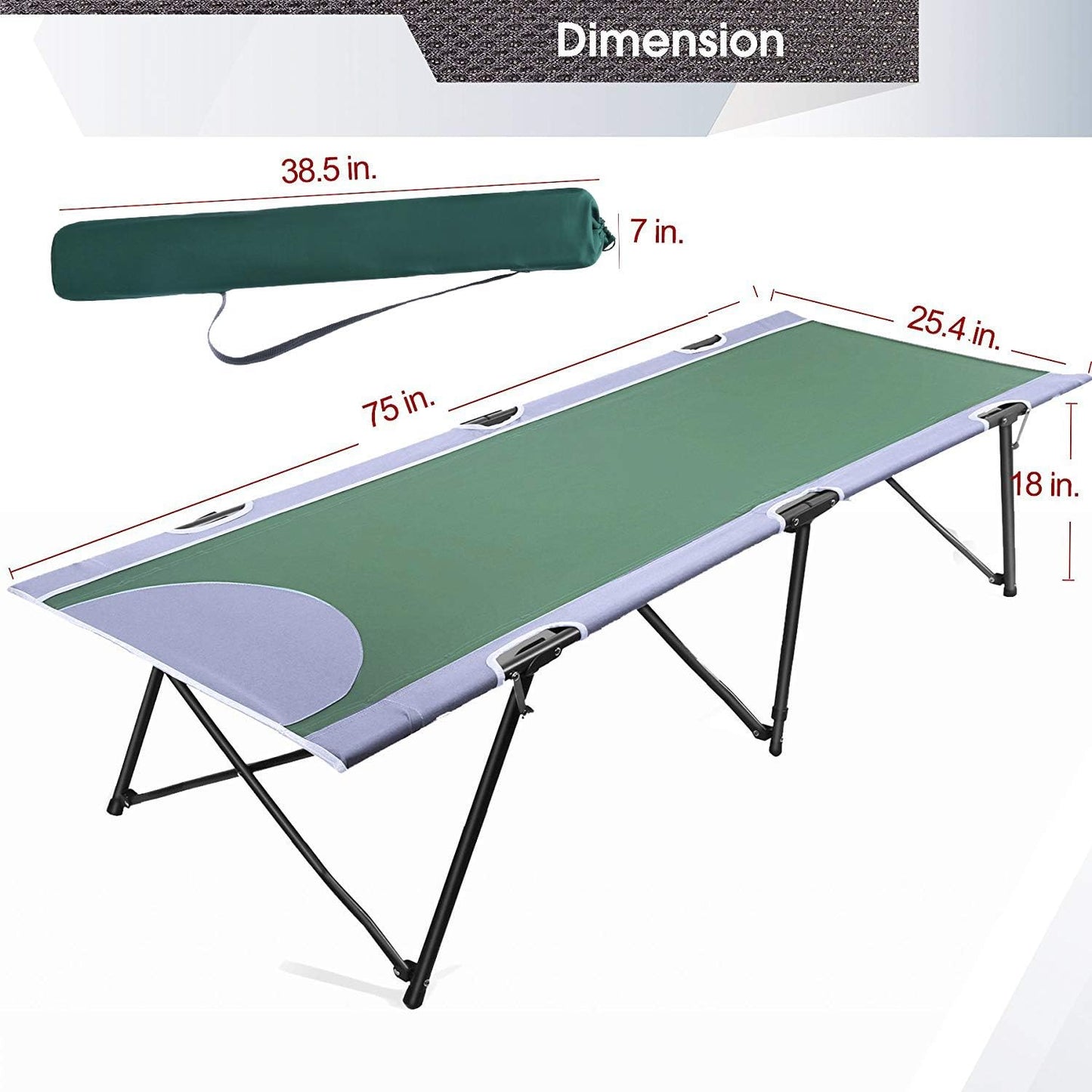 PORTAL Folding Camping Cot, Portable Cot Bed for Adults, Outdoor Bed Camp Cots for Sleeping with Carry Bag for Home, Travel, Office, Beach, Support up to 300lbs, Green