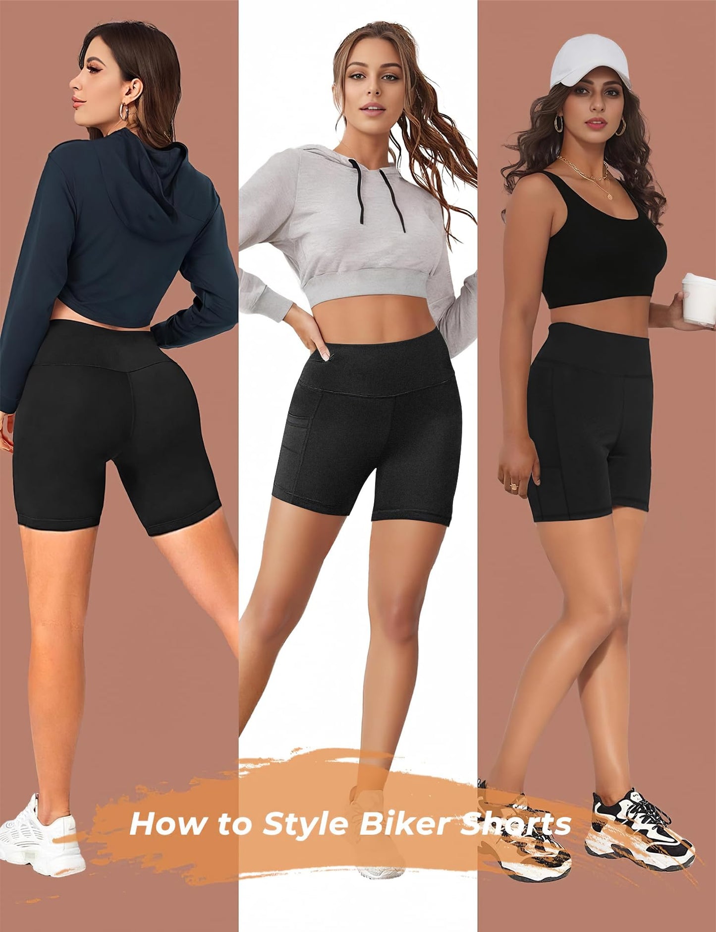 Womens 5" Biker Shorts with Pockets High Waisted Tummy Control Yoga Workout Gym Stretchy Spandex Shorts Leggings Compression Athletic Run Bicycle Cycling Volleyball Exercise Dance Bike Shorts Tights