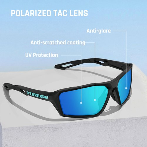 Polarized Sports Sunglasses for Men Women Fishing Running Driving Cycling Sunglasses Theseus TR36 (Matte Black&Ice-blue Lens)