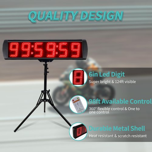 LUCKY TIME Race Clock with Tripod, LED Digital Display with Counter Function can up to 999999