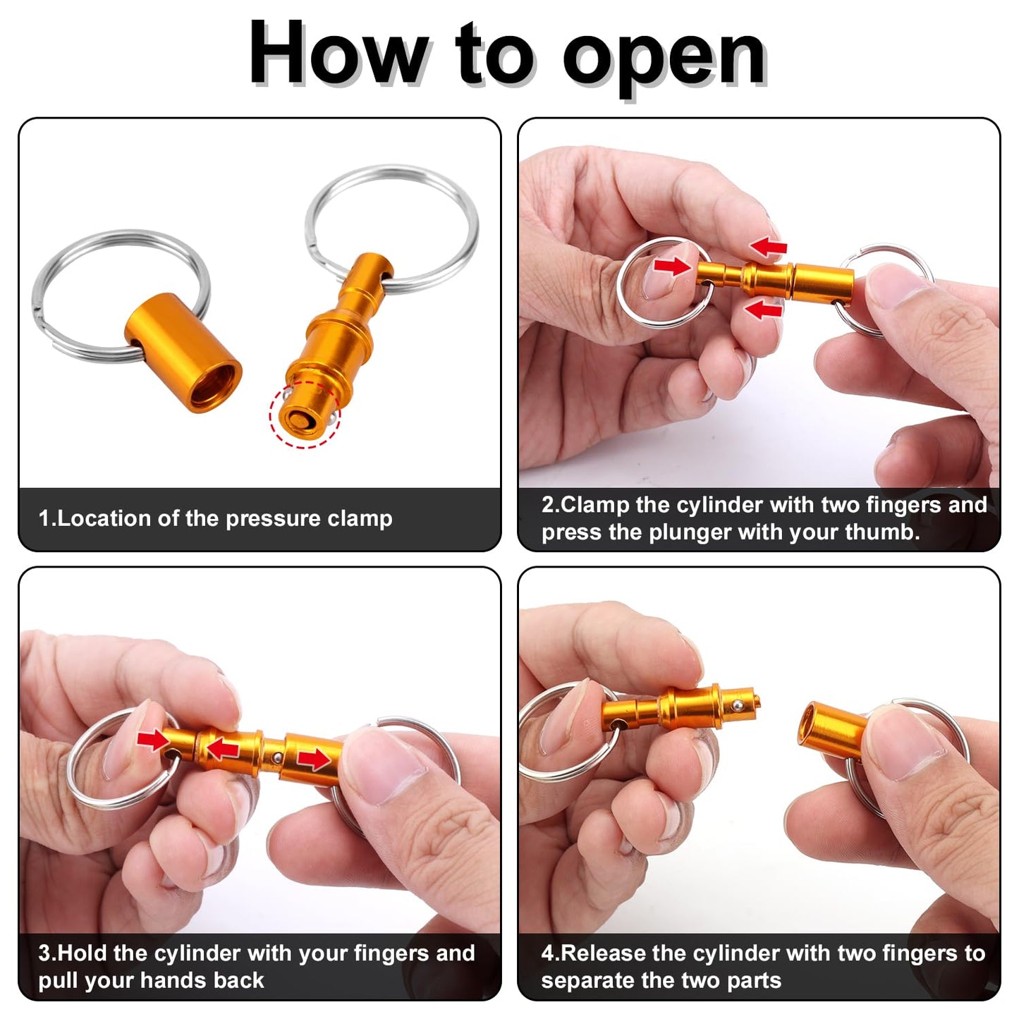 4pcs Quick Release Keychain, Iron Brass Alloy Detachable Keychain Pull Apart Key Chain Quick Release Key Ring Snap Separate Detachable Key Ring Quick Disconnect Keychain (Yellow)