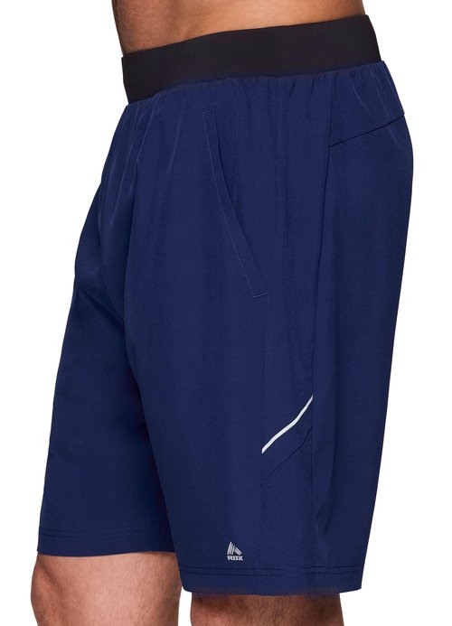 RBX Activewear Workout Shorts for Men, Quick Drying Woven Running Basketball Shorts with Flat Waistband, 9" Inseam Navy/Black M