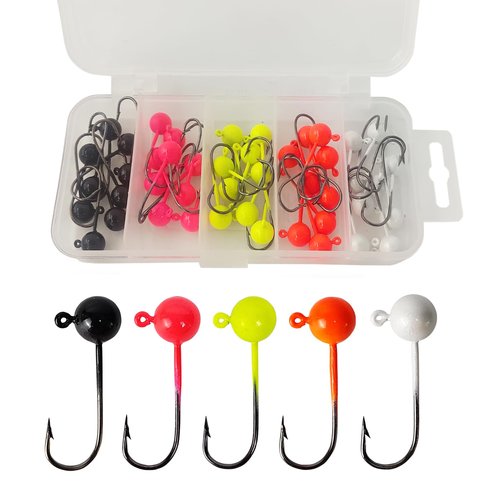 Eupheng 50pcs Fly Tying Jigs Kit Jig Heads for Fly Fishing, Jig Head Fly Fishing Hooks DIY Lure Making Kit Suit for Tying Flies (1/64oz, Combo)