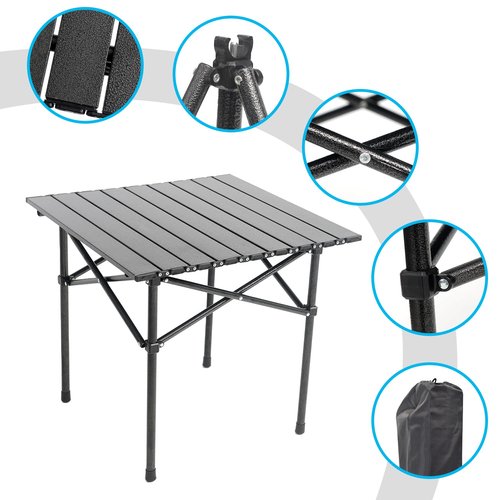 Wind Tour Portable Camping Table Folding Side Table Aluminum Lightweight Table with Carry Bag for Outdoor Cooking Hiking Picnics BBQ Travel (Black)