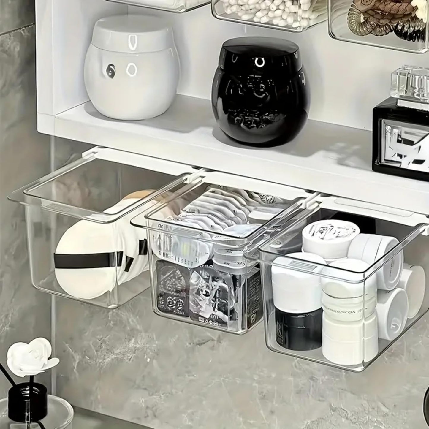 Under Desk Drawer Organizer, with Self-Adhesive Hidden Slide Out Tray Transparent Storage Box, for Home, Kitchen, Bathroom Supplies (Clear)