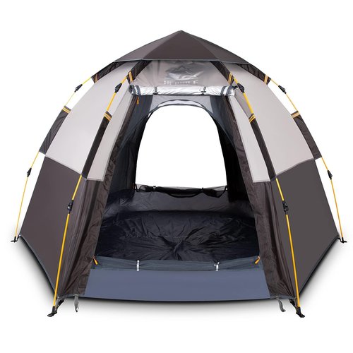 Hewolf 2/3/4 Person Camping Tent - Instant Pop Up Waterproof 2 Doors Tent with Easy Setup | 3-Season Hexagonal Dome Design for Family, Hiking & Traveling (Double Gray)