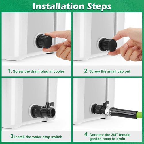 WADEO Cooler Drain Plug Hose Connection Kit with 6FT Garden Hose and Shut Off Valve for Yeti, Rtic Coolers