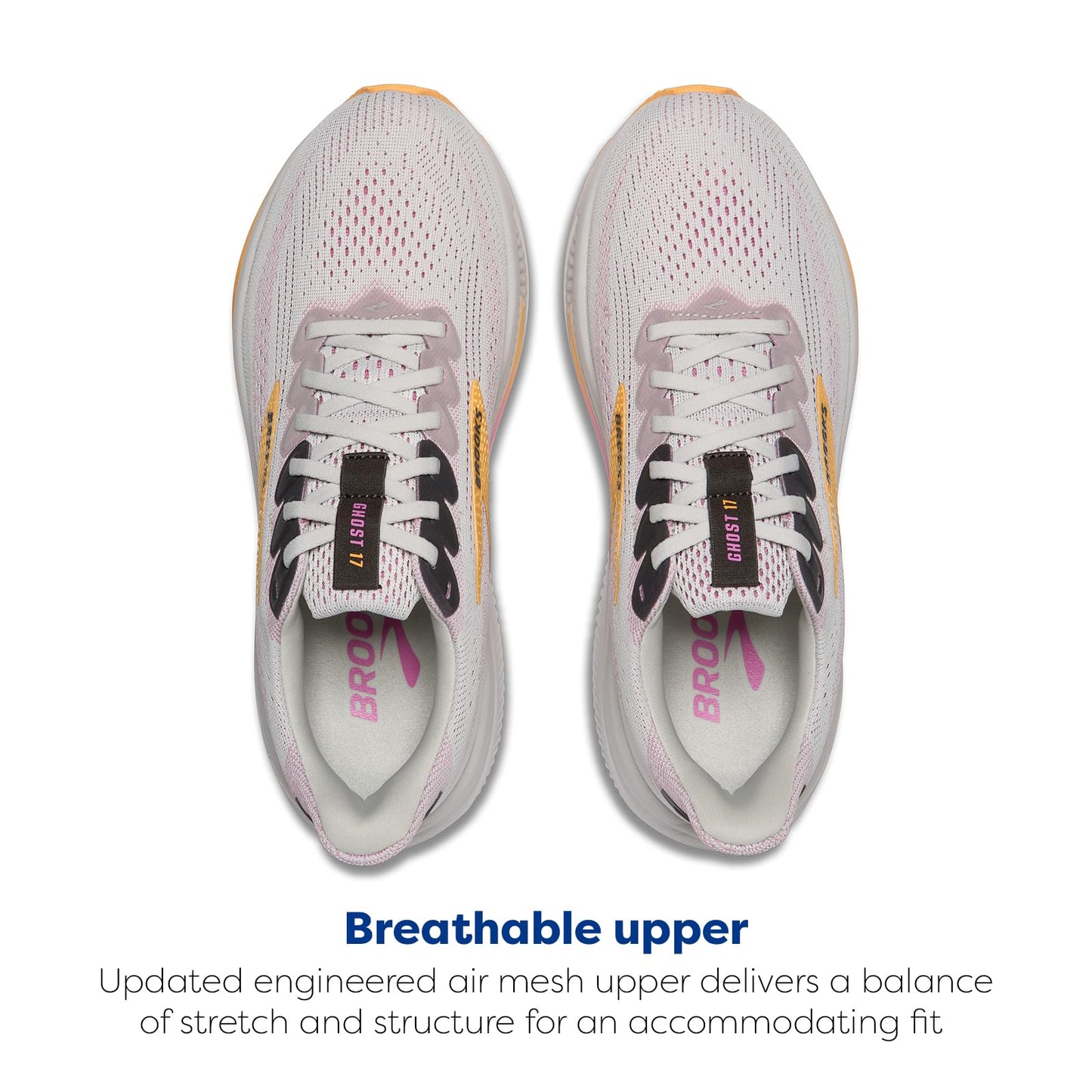 Brooks Women’s Ghost 17 Neutral Running Shoe - Oyster/Apricot/Pink - 10.5 Medium