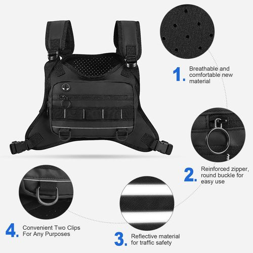MODISCHEDLER Running Vest Sports Chest Bag - Water-Resistant, Lightweight Front Running Vest with Built-In Phone Storage & Extra Compartments, Ideal for Workouts and Cycling in Black.