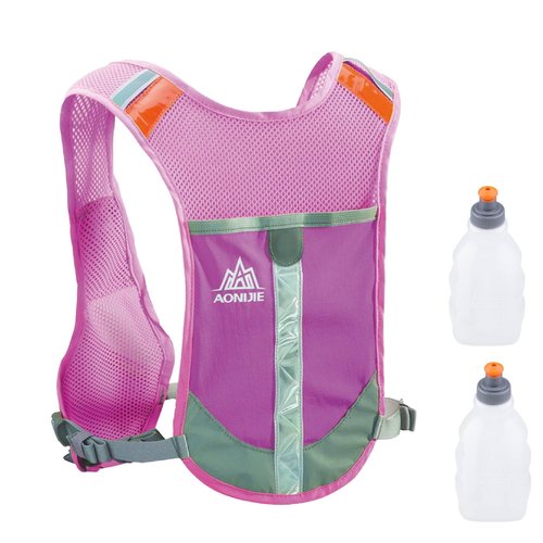 YAPJEB Ultralight Running Vest Women Men Reflective Breathable Hydration Backpack with Water Bottles for Hiking Camping Marathon Cycling Race (Rose Red - with 2 Water Bottles)