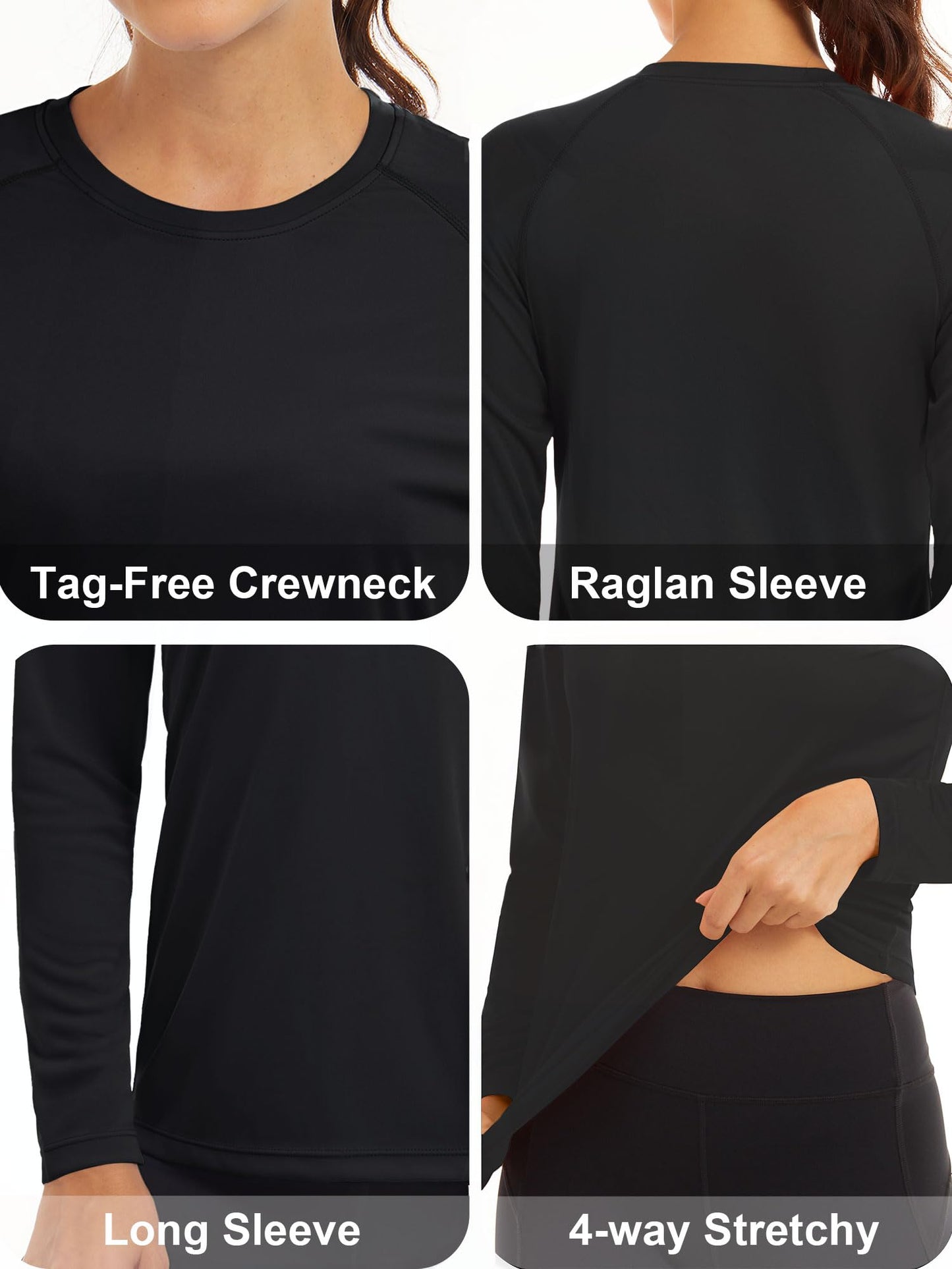 Women's Sun Protection Long Sleeve Athletic Performance Fishing T-Shirt - Black