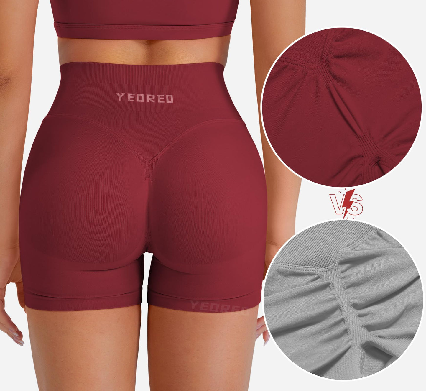 YEOREO Hidden Scrunch Workout Shorts Vision Women Seamless Gym Shorts High Waist Yoga Shorts Scarlet M