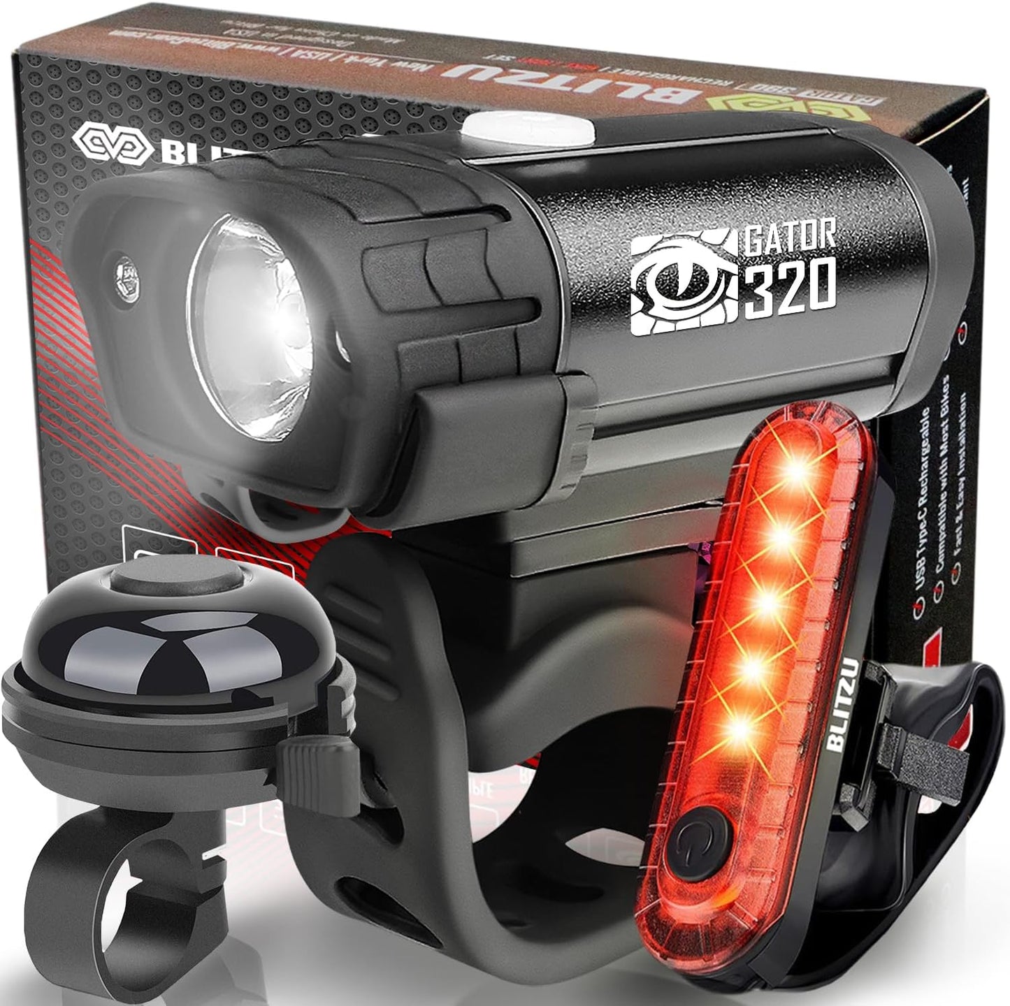 Super Bright USB-C Rechargeable Bike Light Set - Waterproof Front & Rear Safety Lights for Night Riding